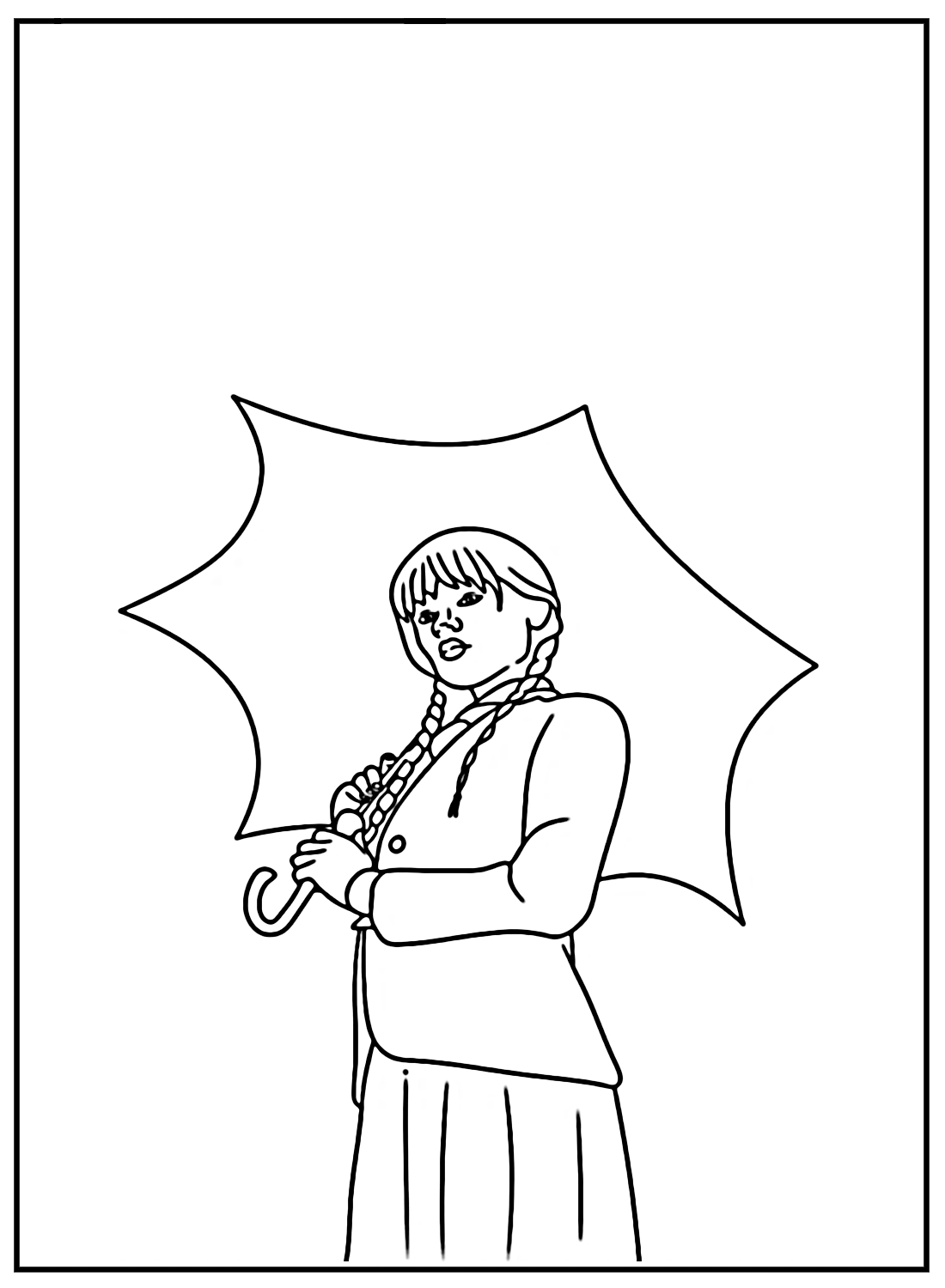 Wednesday Addams with Umbrella Coloring Page