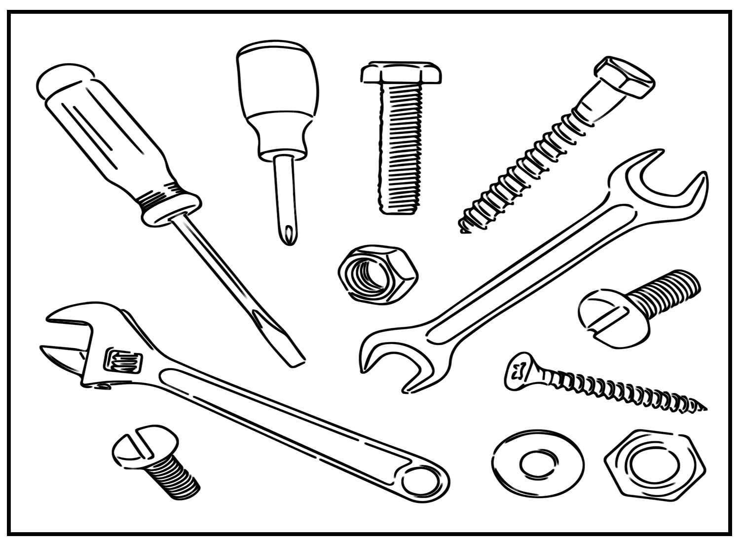 Wrench With Technical Tools Coloring Pages