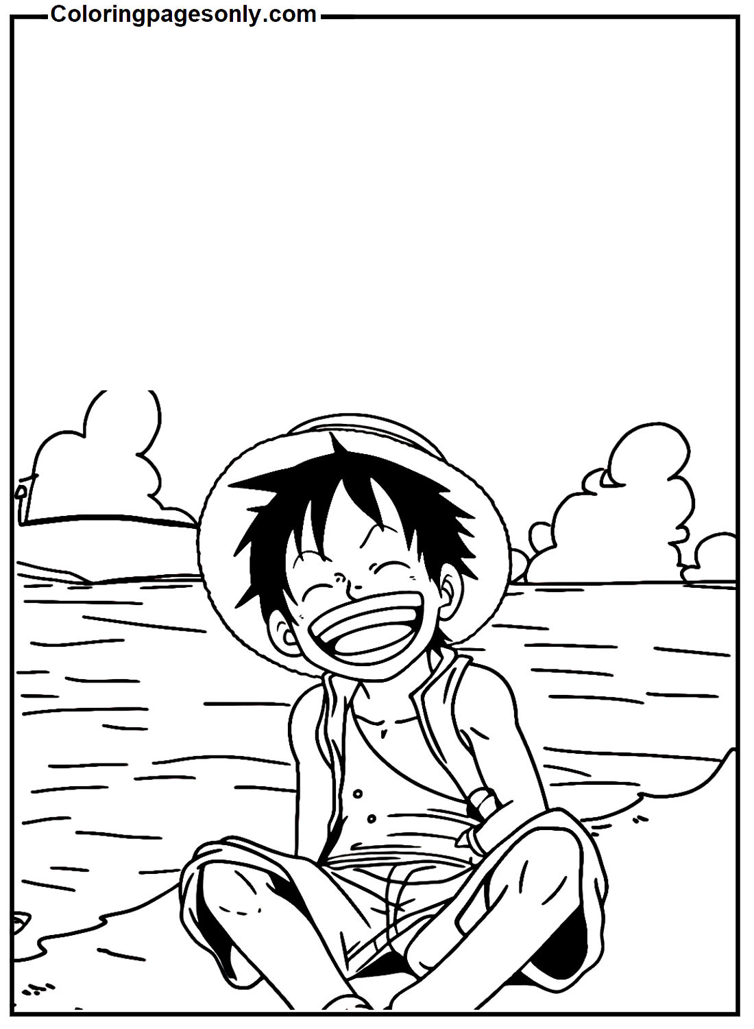 Feliz Luffy en la orilla del mar de Luffy