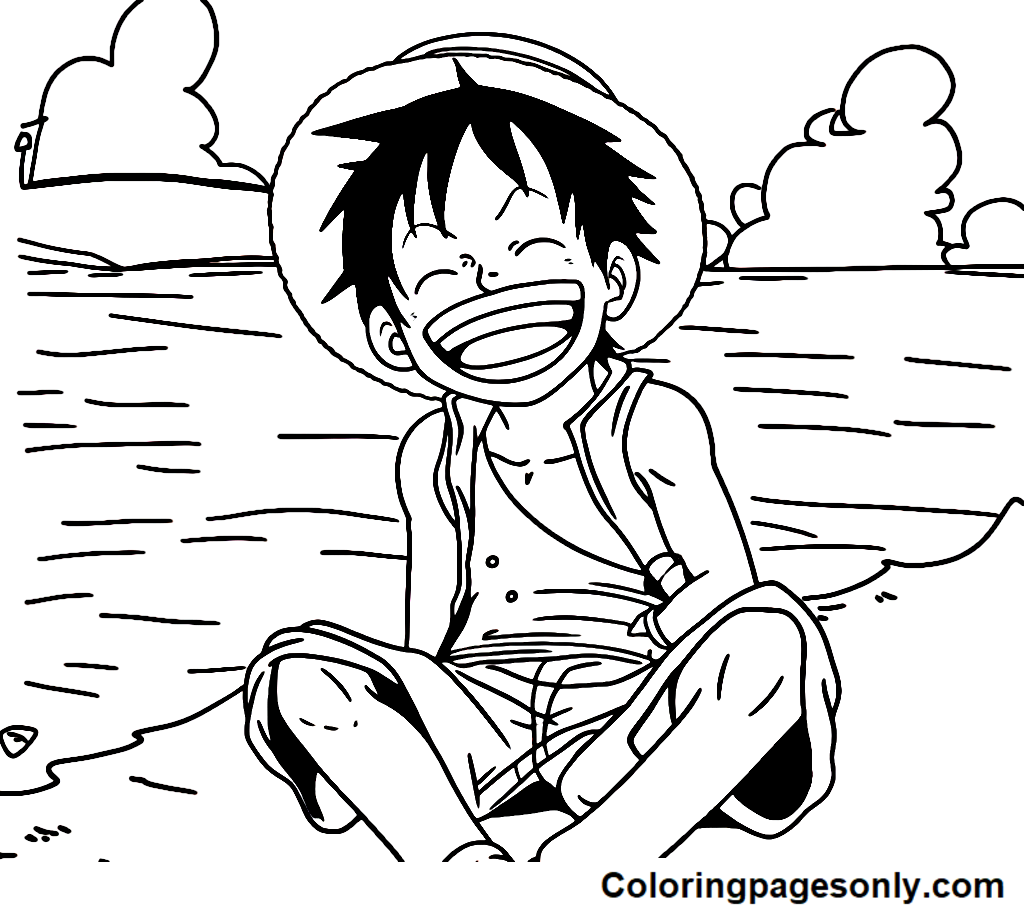 Happy Luffy On The Seashore Coloring Pages