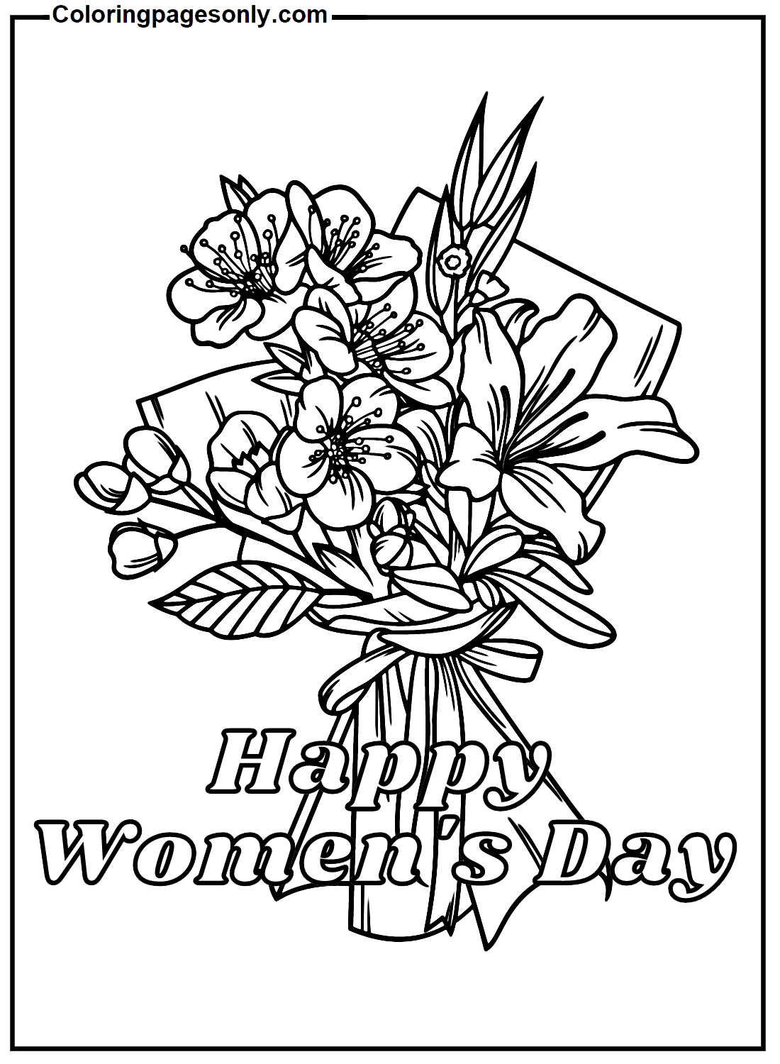 Happy Women's Day Bouquet Flower Coloring Pages