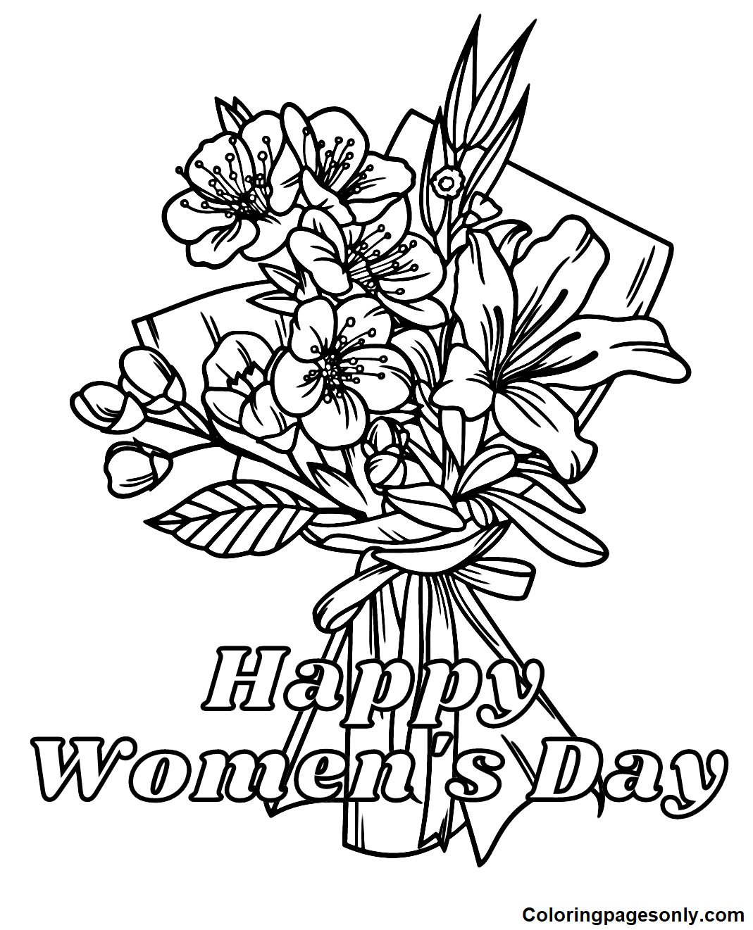 Happy Women’s Day Bouquet Flower Coloring Pages