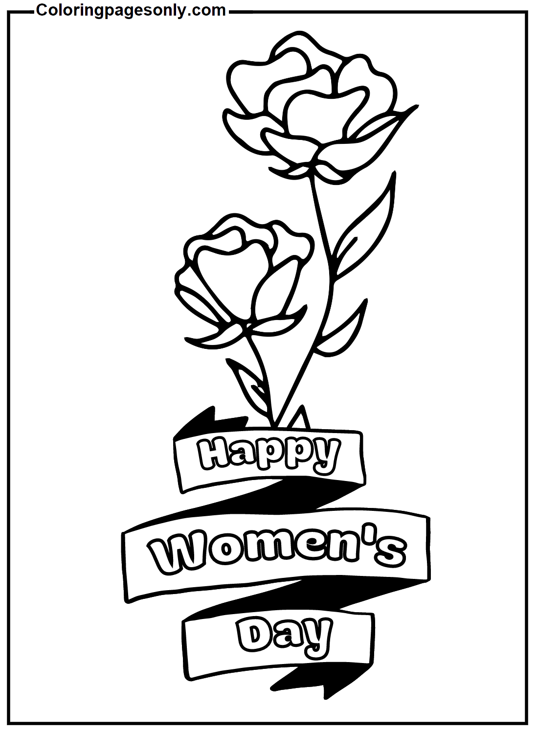 Happy Women’s Day With Roses Coloring Page