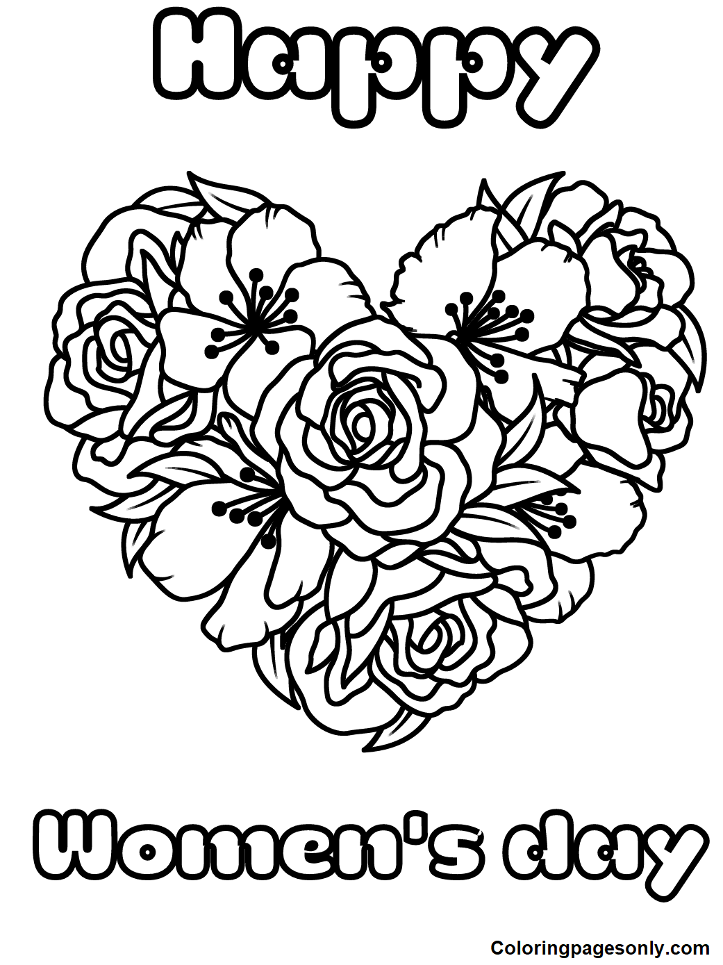 Women’s Day With Flowers Heart Coloring Pages