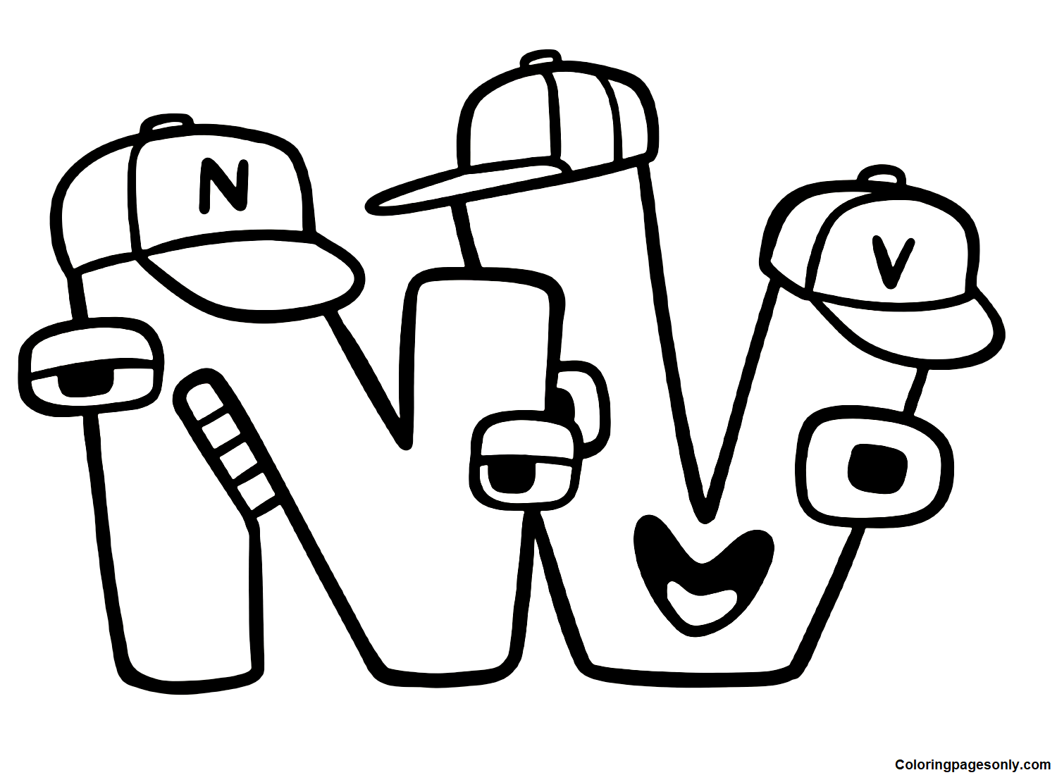 Alphabet Lore Letter N and V Coloring Page