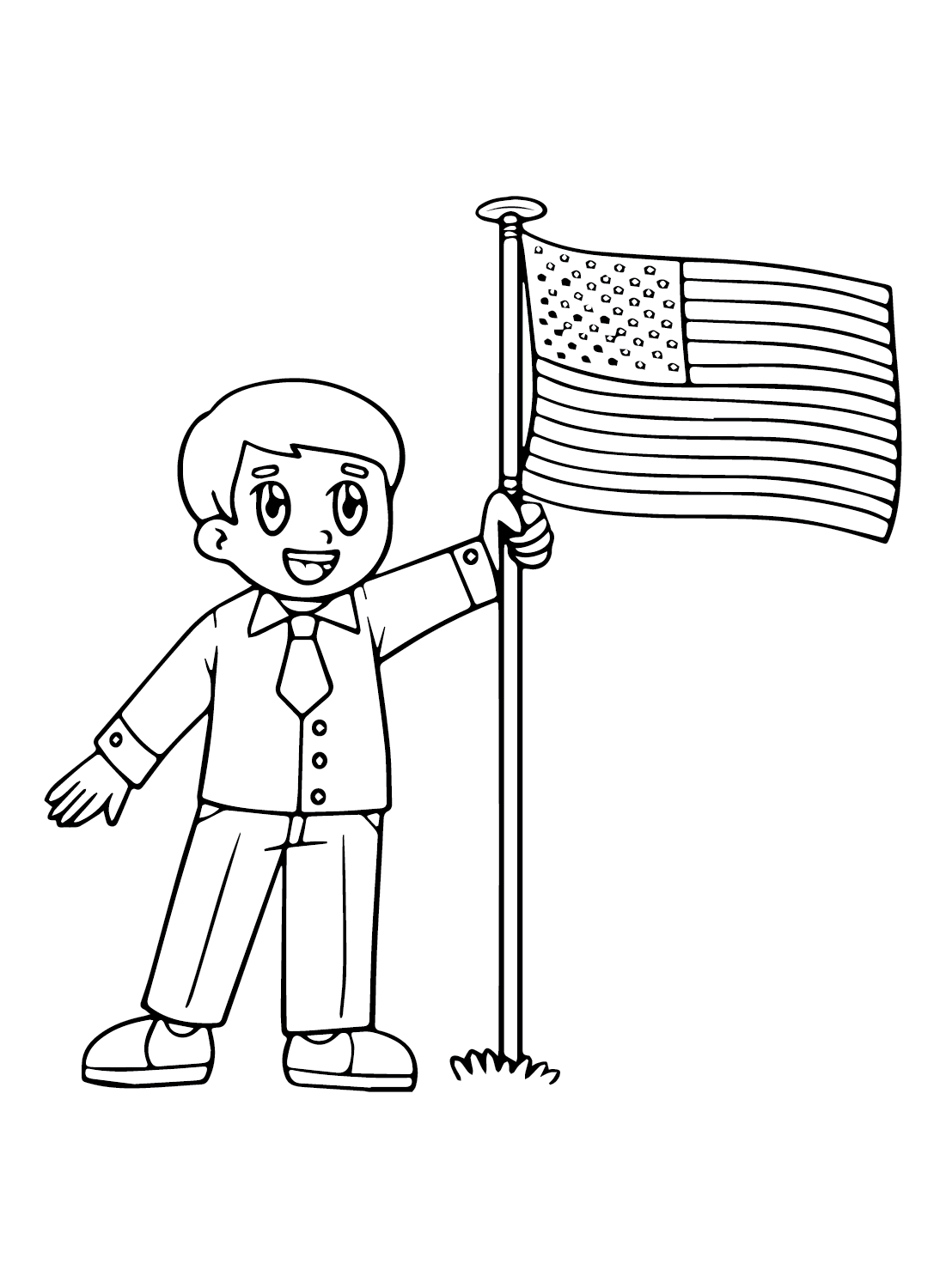 American Flag And Boys Coloring Page