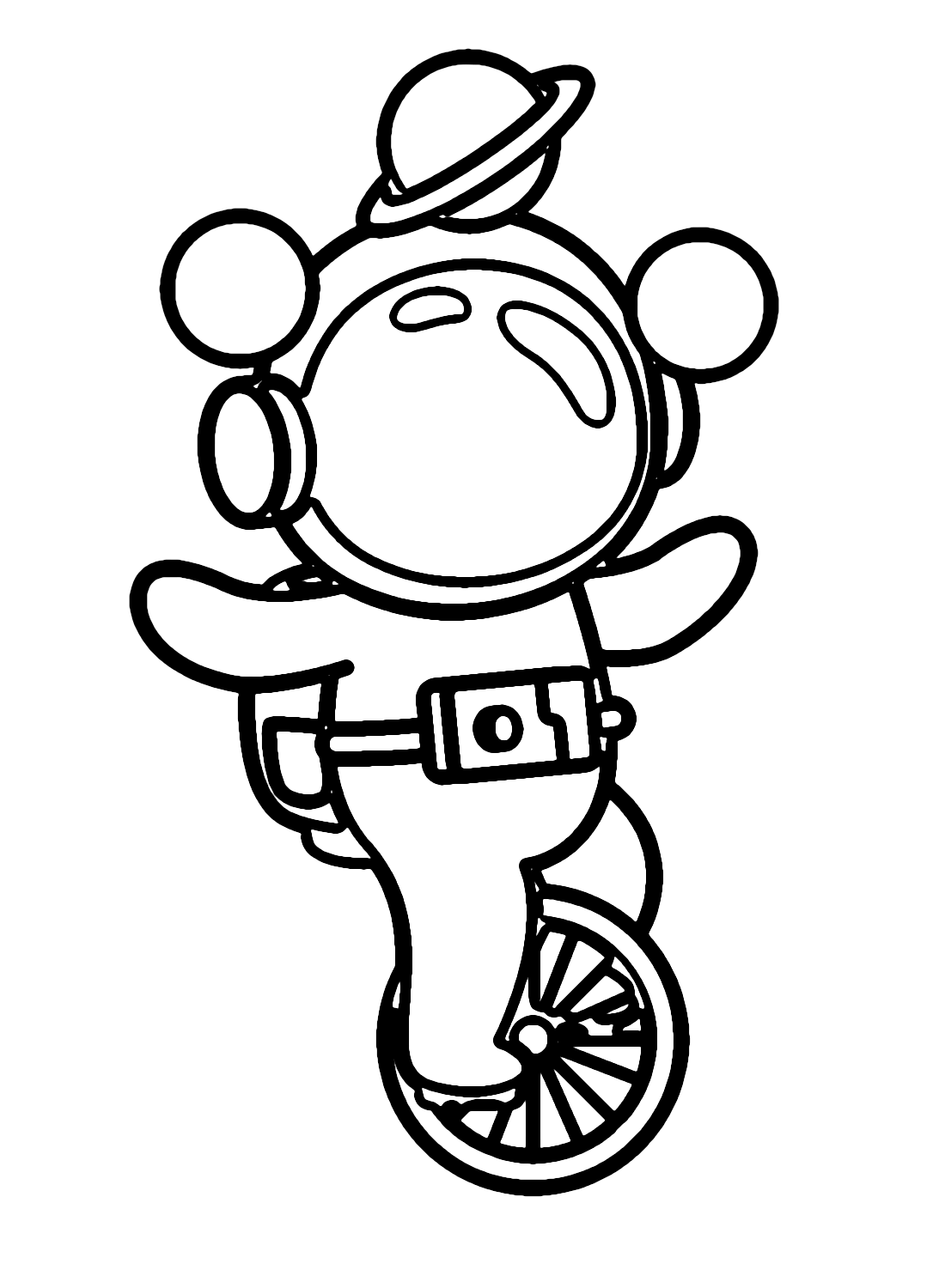 Astronaut with Unicycle and Planets Coloring Page