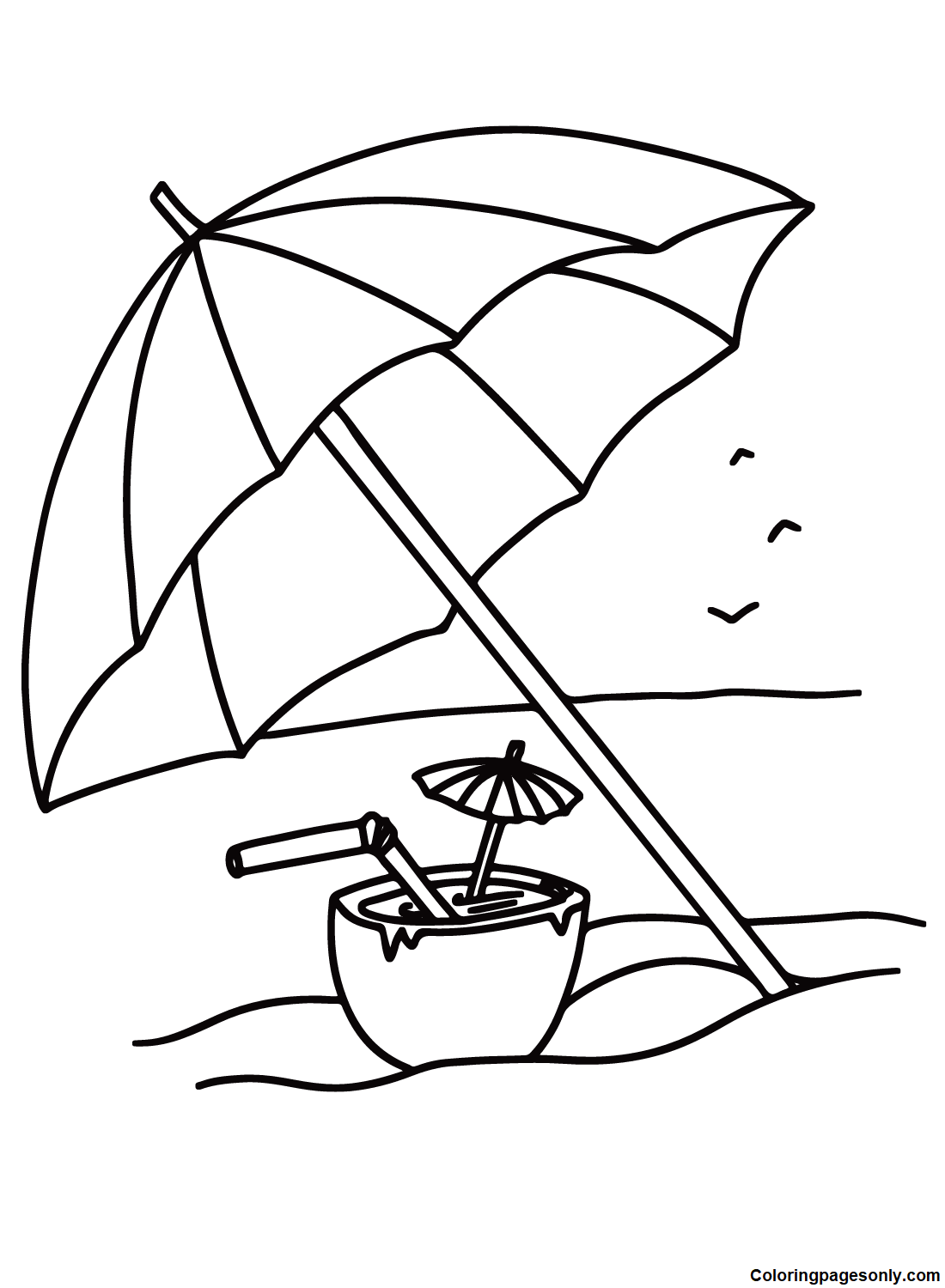 Sombrilla de playa y bebida de coco de Umbrella
