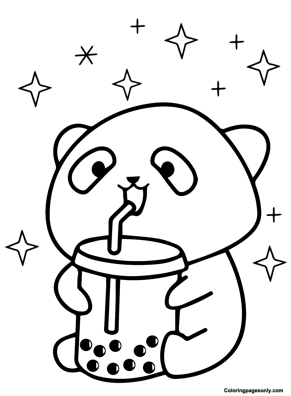 Bear with Boba Tea Coloring Page