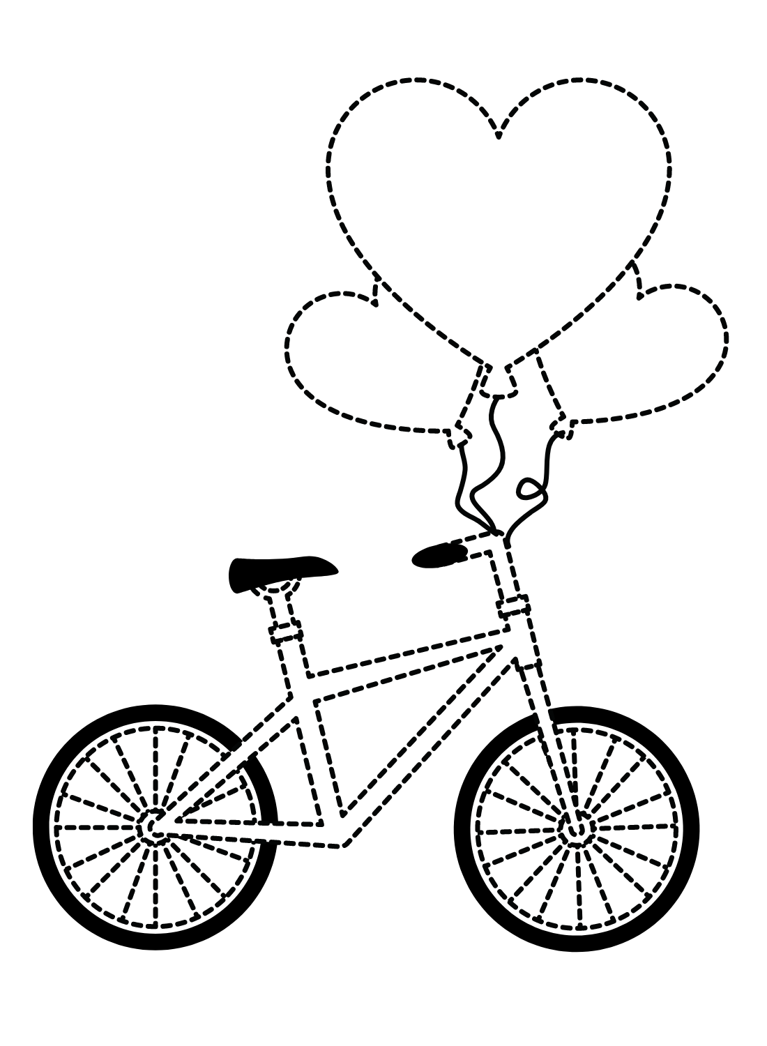 Bicycle and Love Heart Balloons Coloring Page