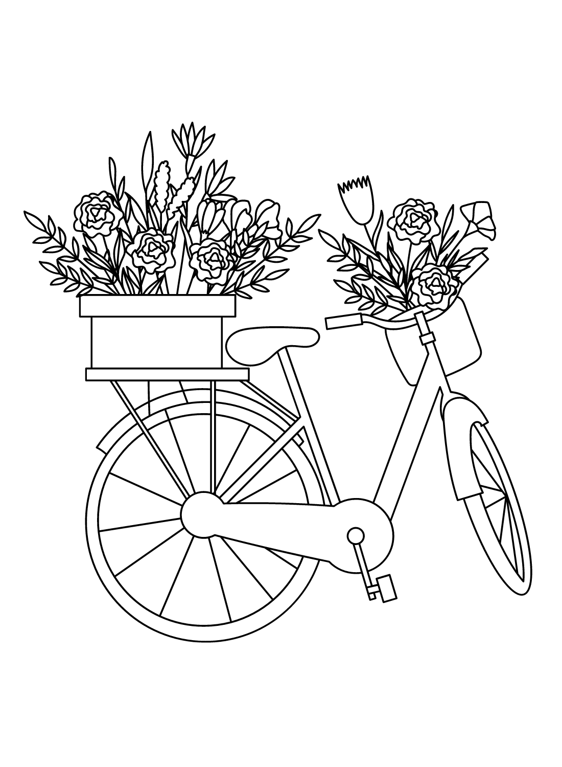 Bicycle with Flowers Coloring Page
