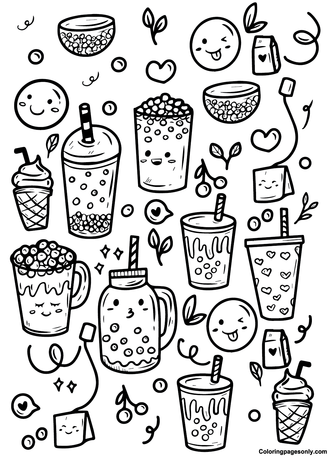 Boba Milk Tea Coloring Page