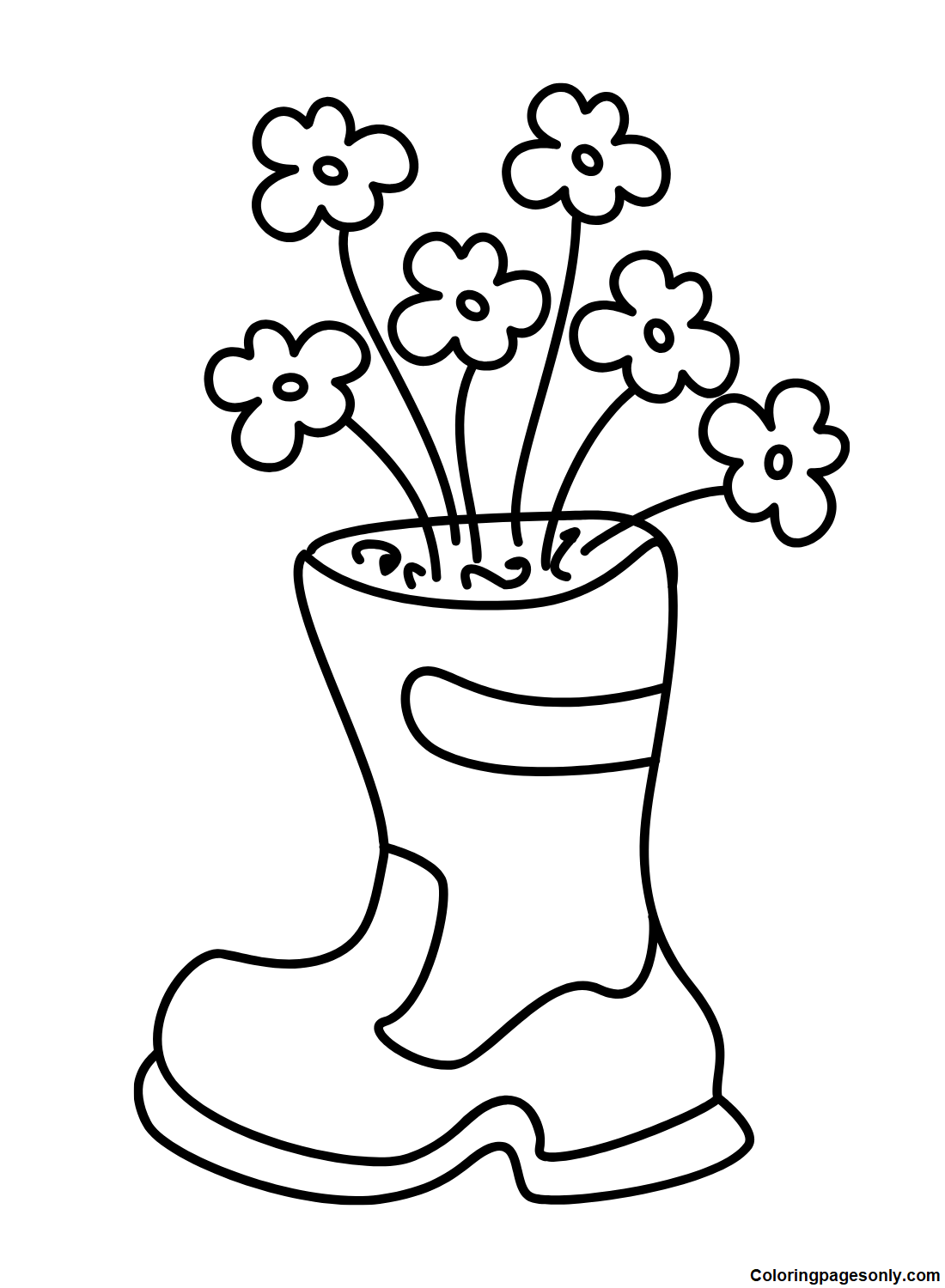 Boots with Spring Flowers Coloring Page