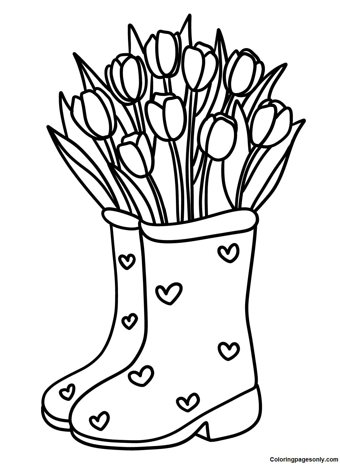 Boots with Tulip Flowers Coloring Page