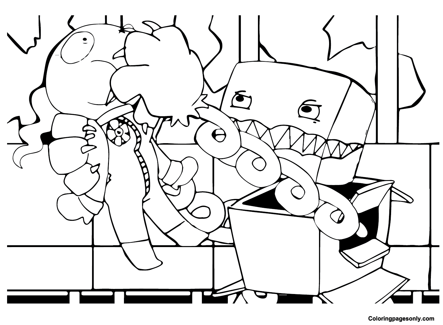 Coloring page Project Playtime : Boxy Boo leaping. 2