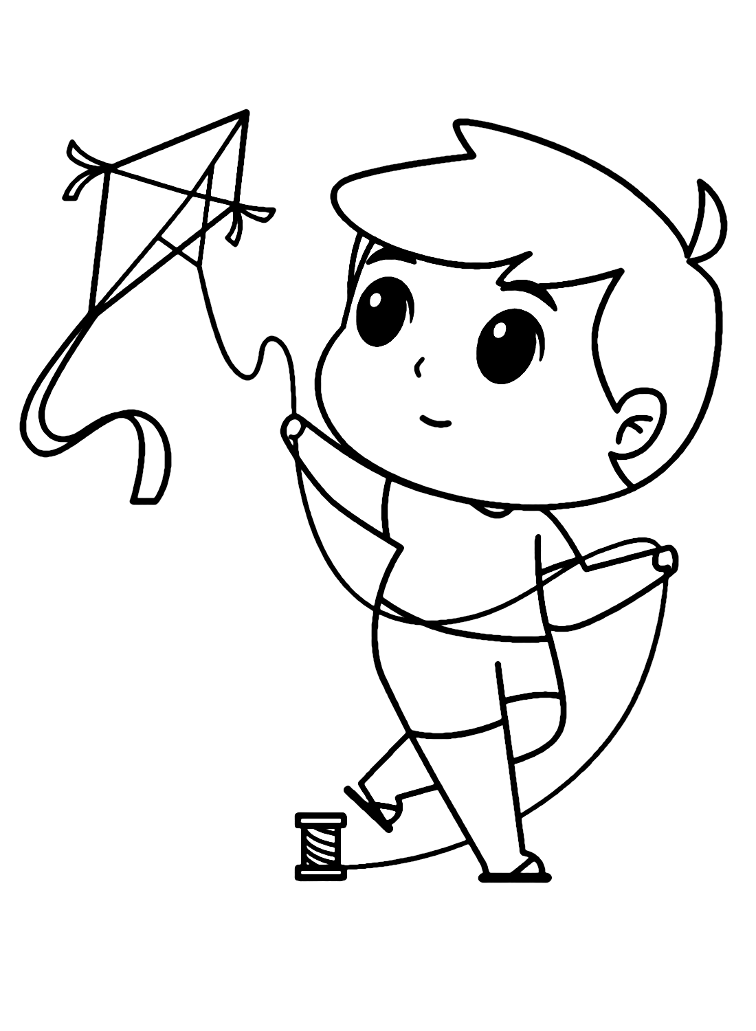 Boy Flying Kite Coloring Page