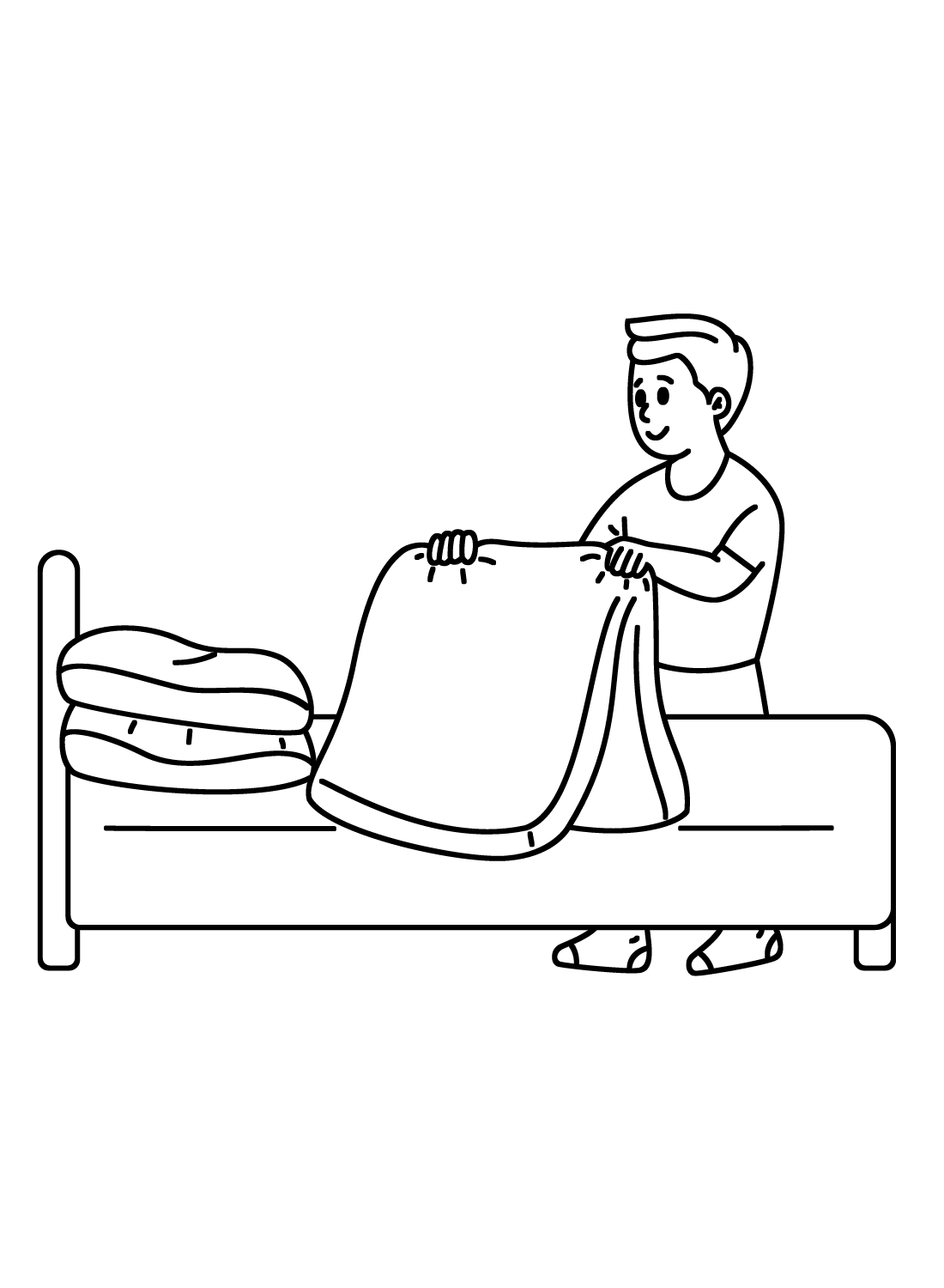 Boy Making Bed Coloring Page