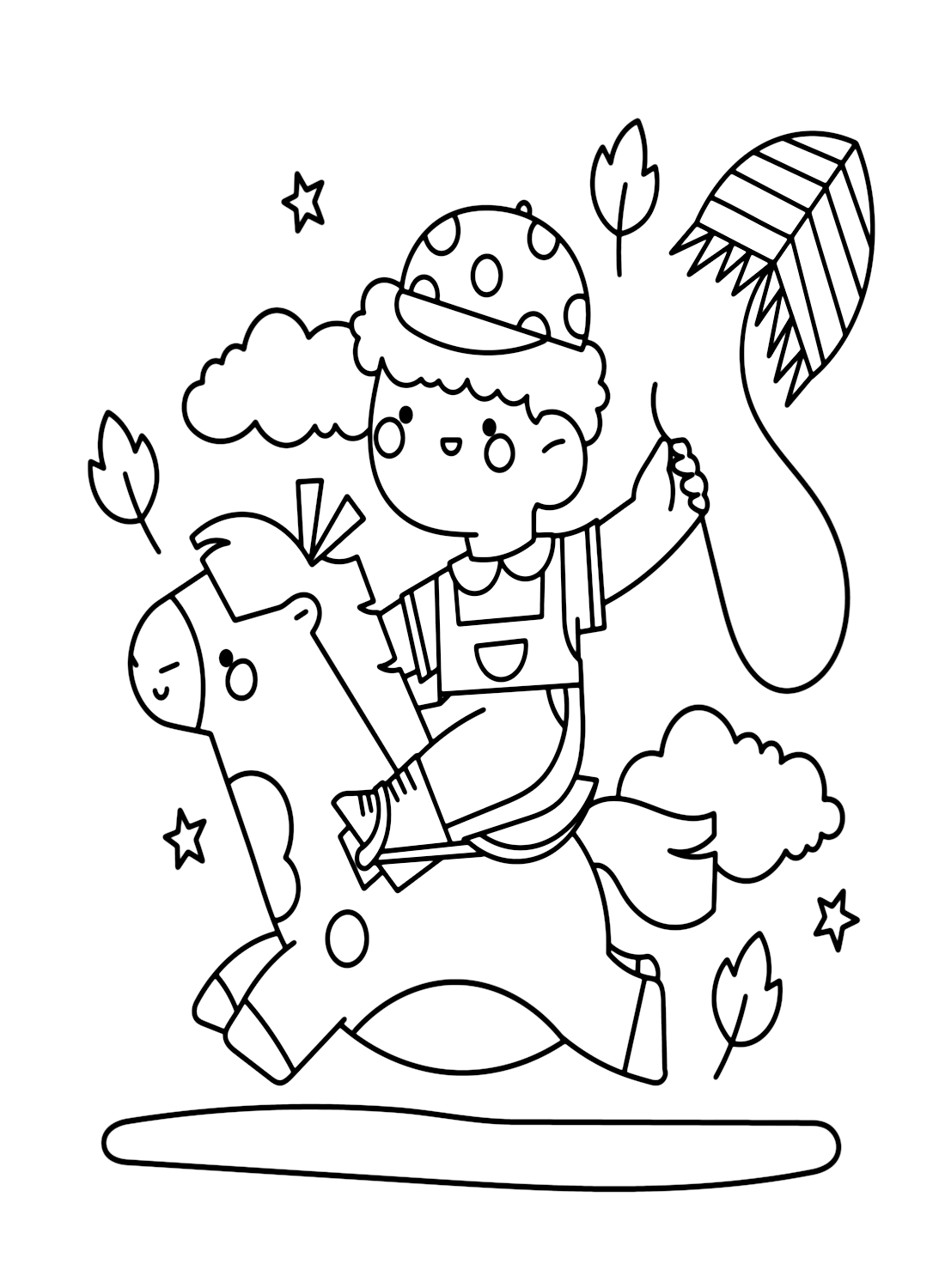 Boy Riding Horse Flying Kite Coloring Page