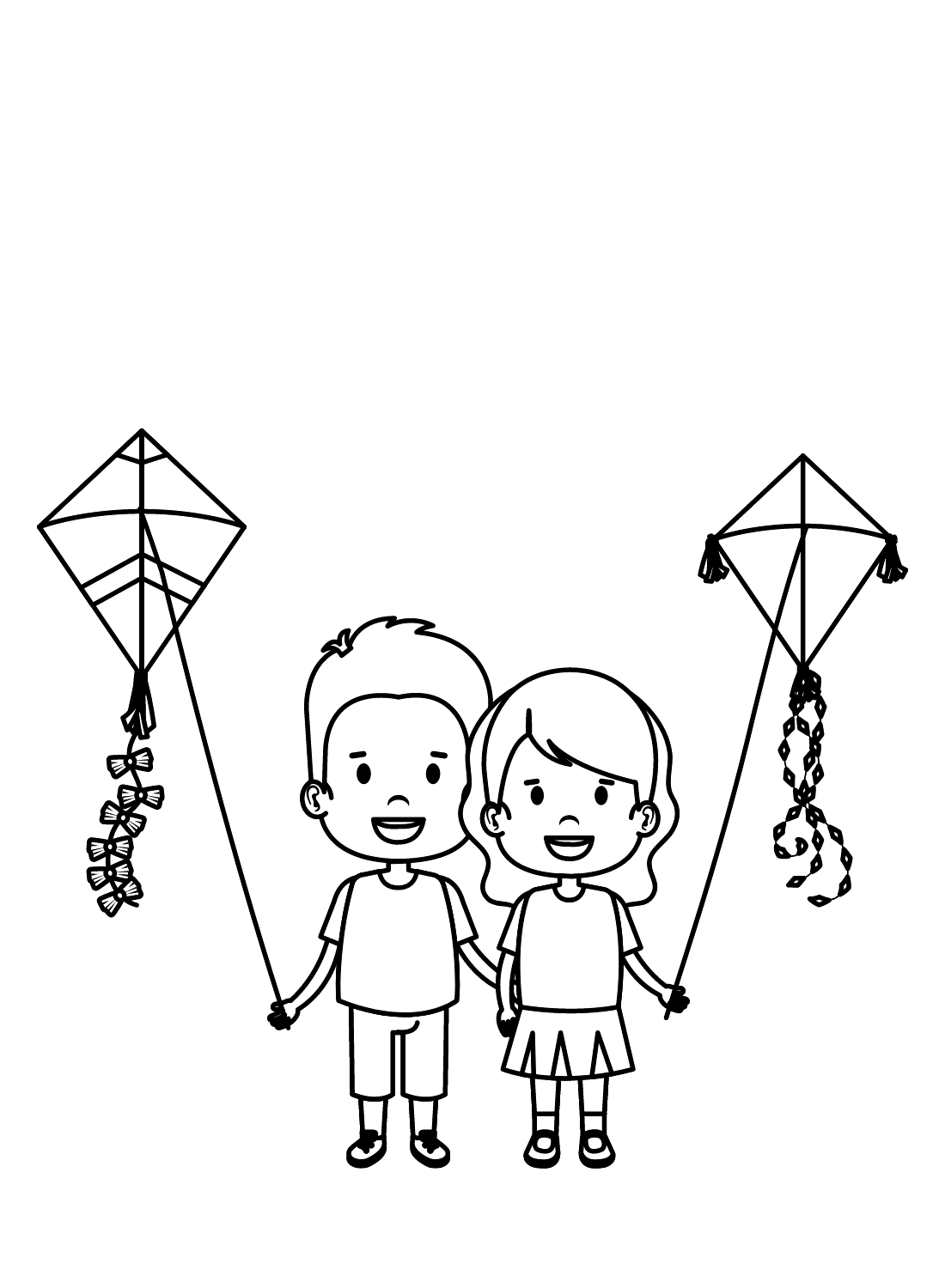 Boy and Girl Flying Kite Coloring Page