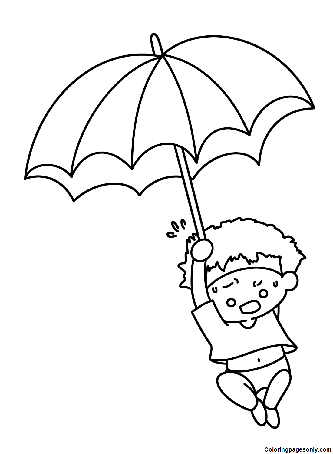 Boy holding an Umbrella Coloring Page