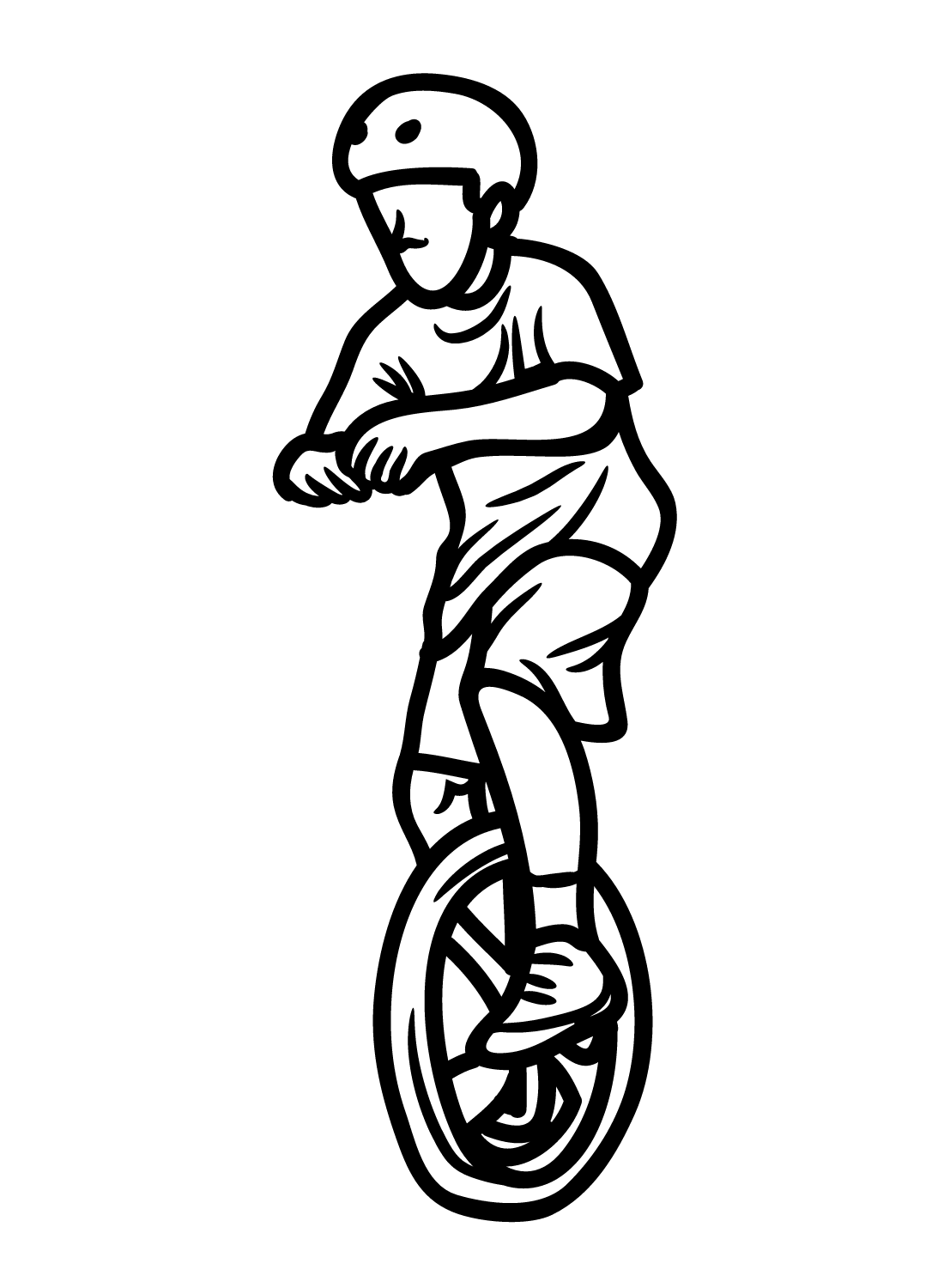 صبي مع الدراجة الهوائية الأحادية العجلة من الدراجة الهوائية الأحادية العجلة
