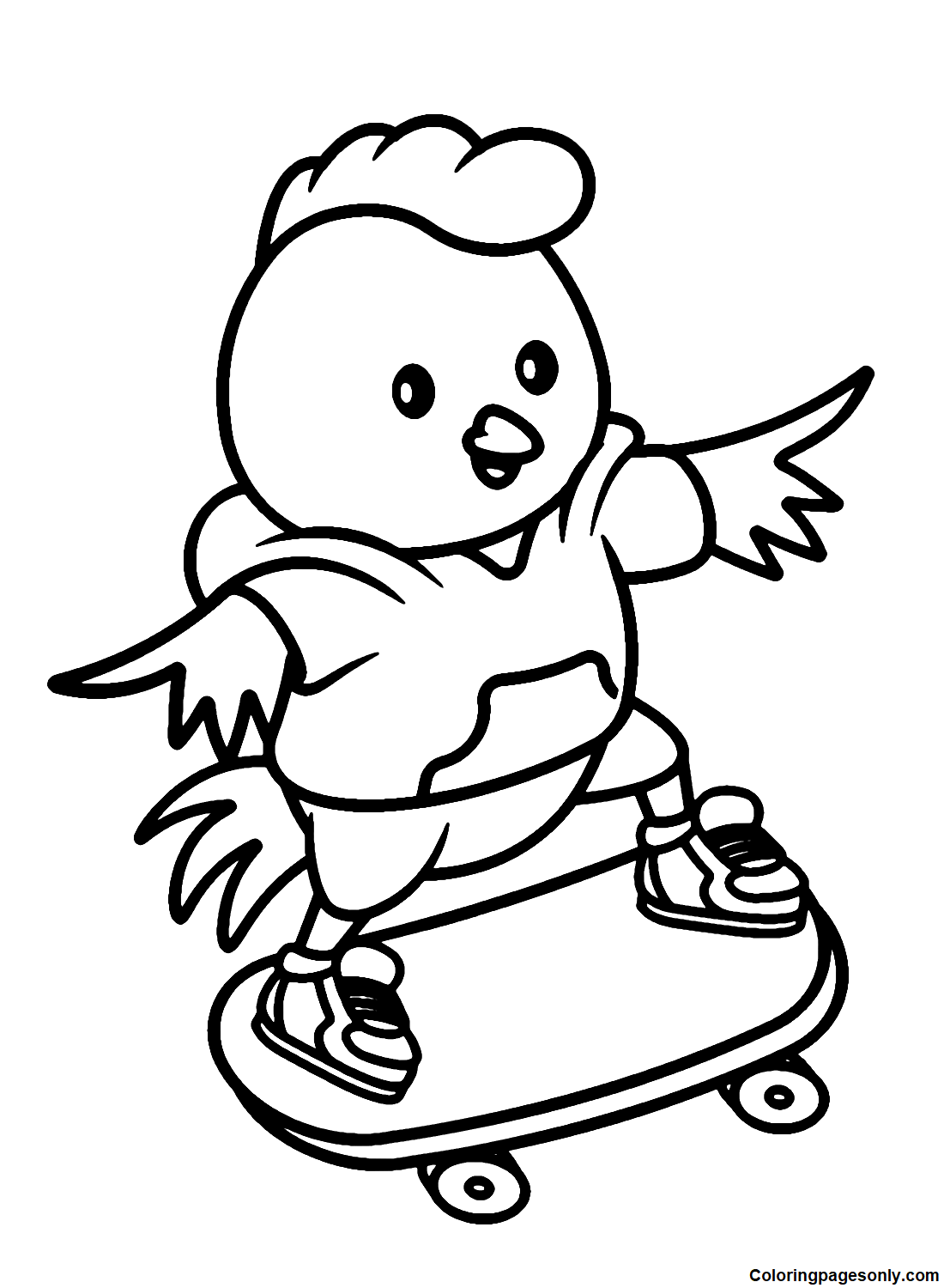 Pollo jugando con patineta Dibujos animados de Chick