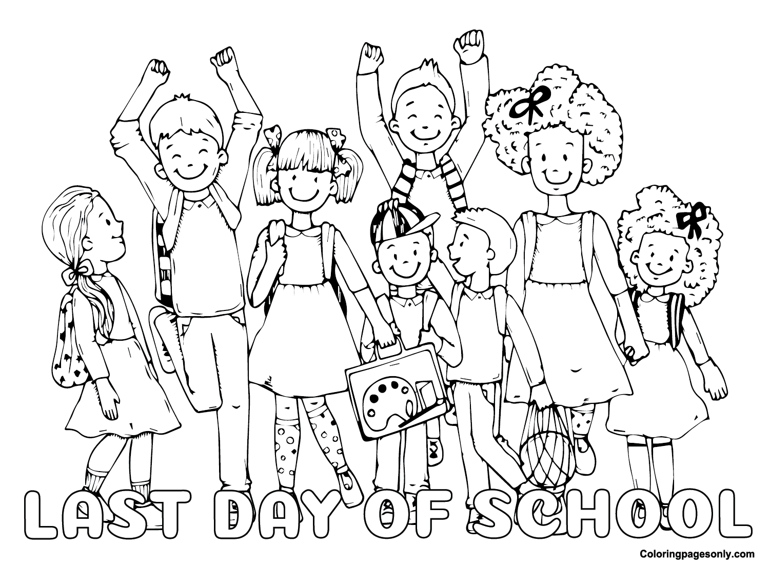 Children in Last Day of School Coloring Page