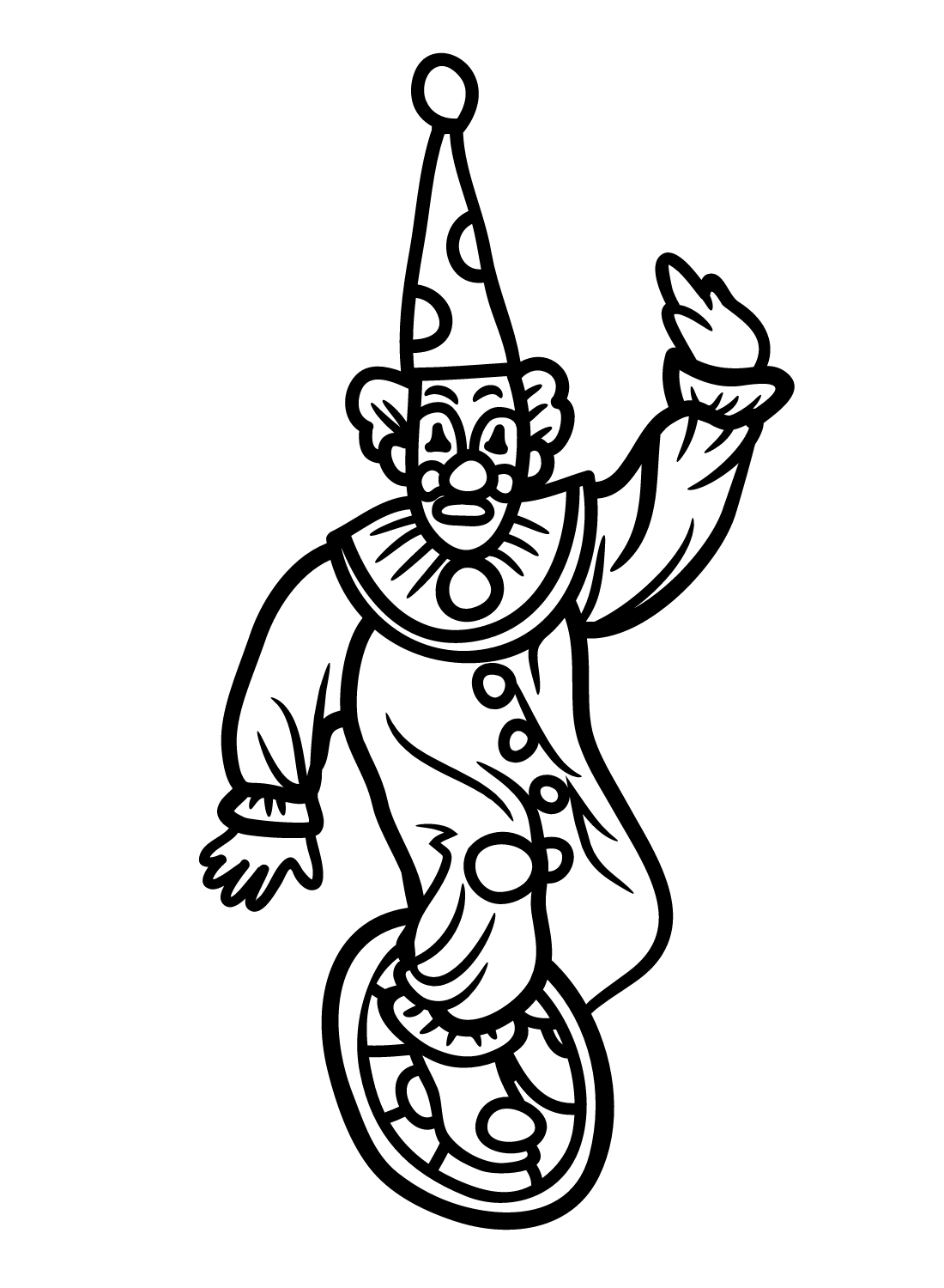 Clown with Unicycle Coloring Page