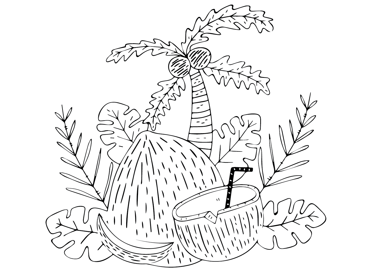Coconut Beach Coloring Page
