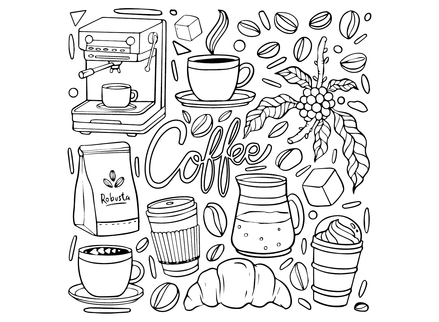 Coffee Drawing Coloring Pages
