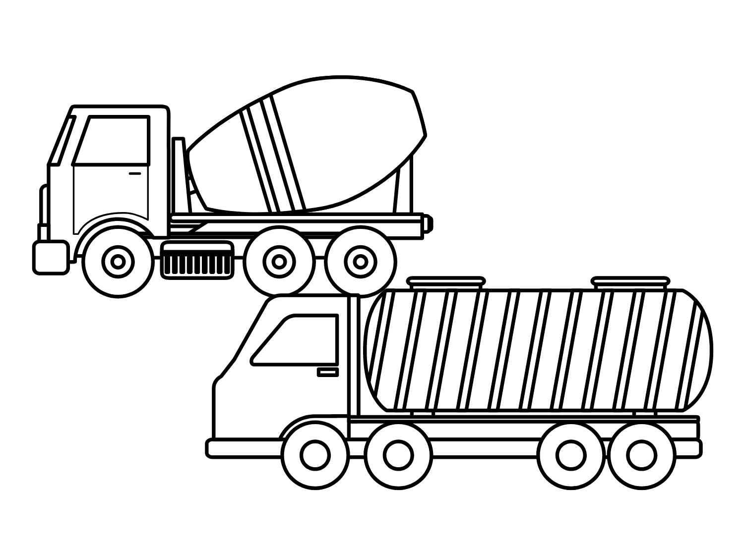 Betonwagen met tankwagen van Tankwagen
