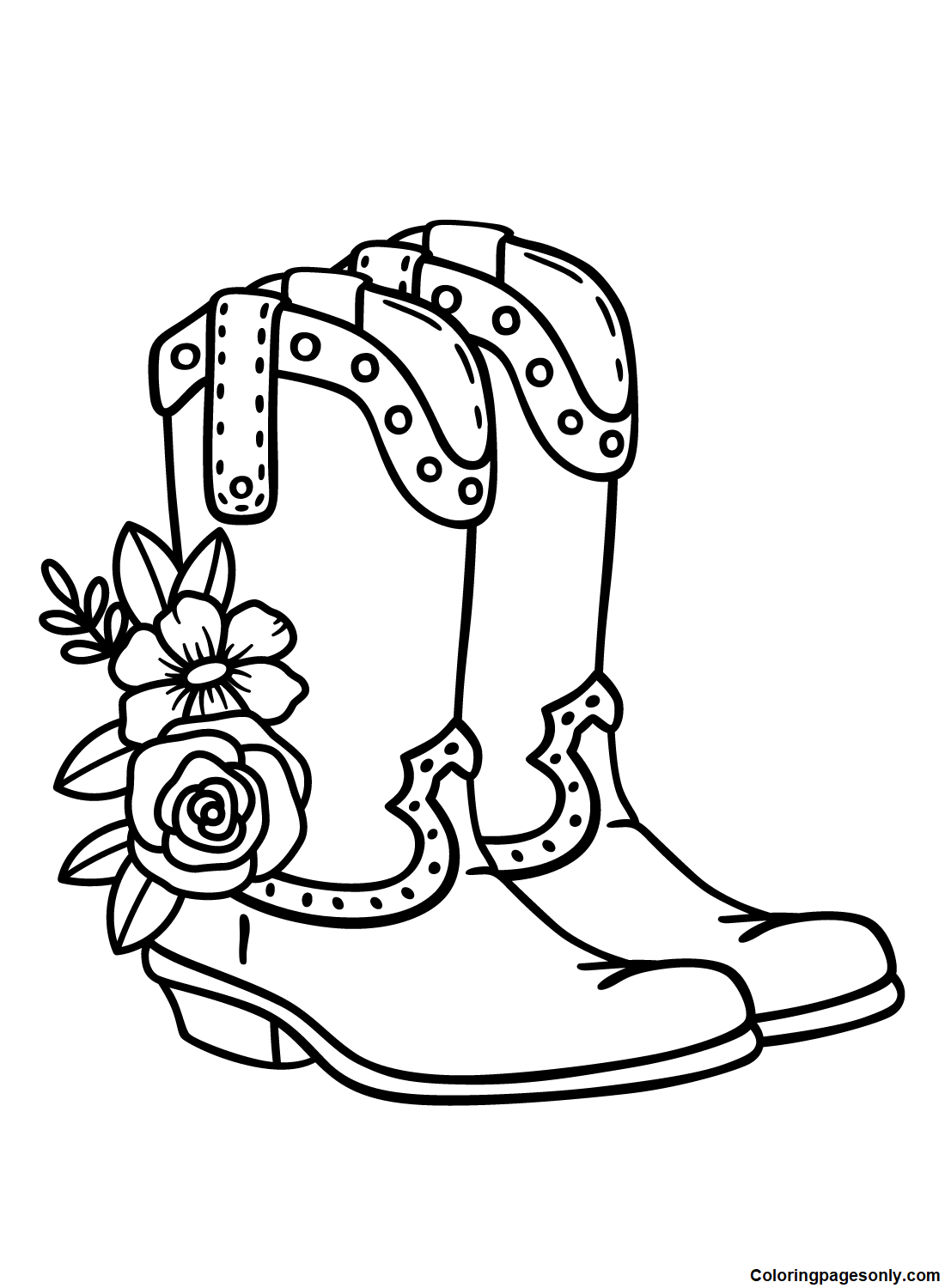 Cowboy Boots Floral Coloring Page