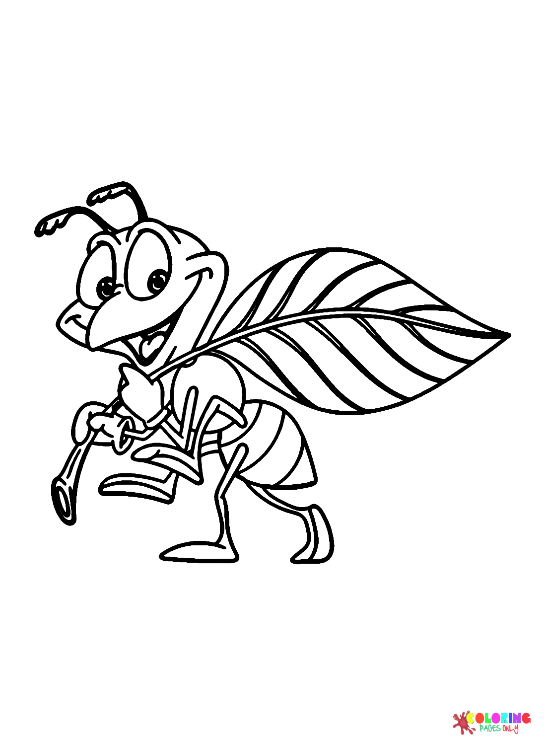 Cute Ant with Leaf Coloring Page