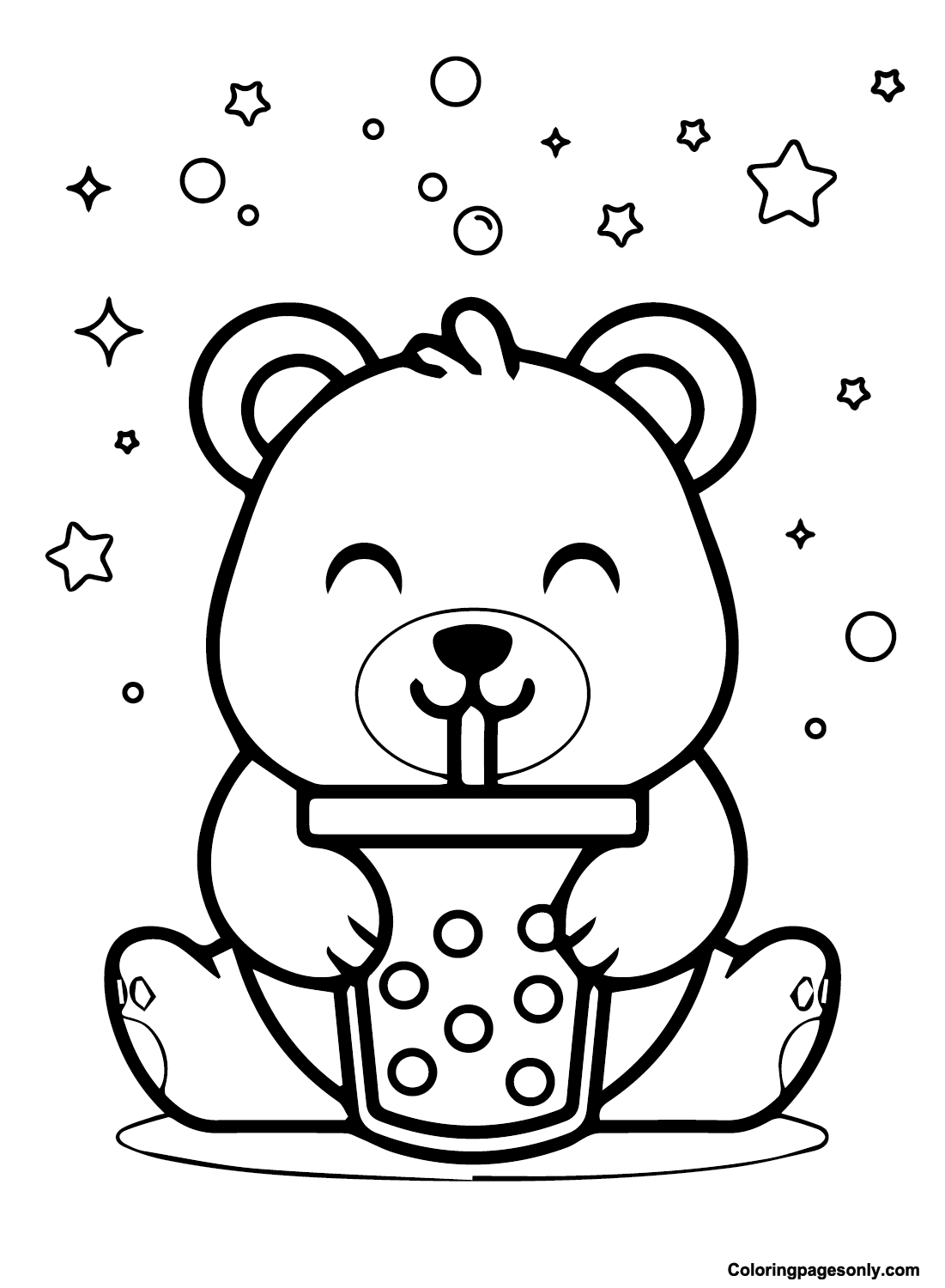 Cute Bear with Boba Tea Coloring Page Free Printable Coloring Pages