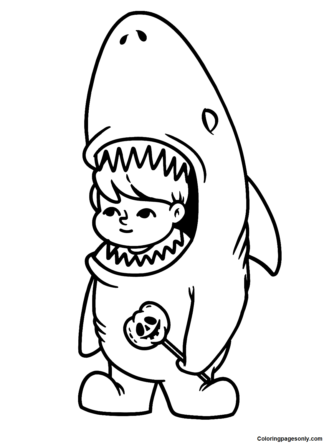 Garoto fofo fantasiado de tubarão de Boyish
