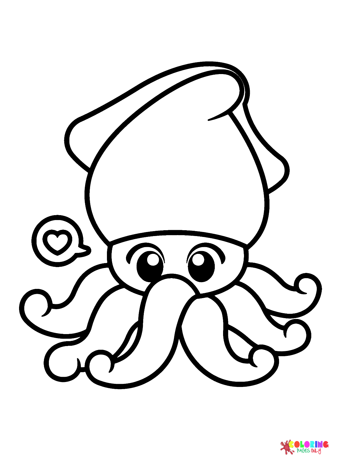 Cute Cuttlefish Cartoon Coloring Page