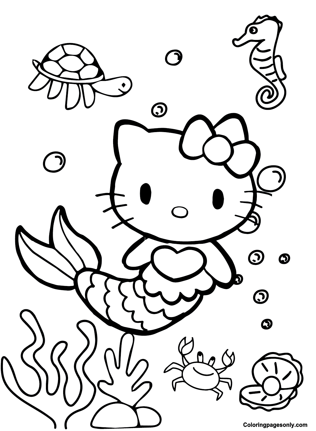 Cute Hello Kitty Mermaid Coloring Page