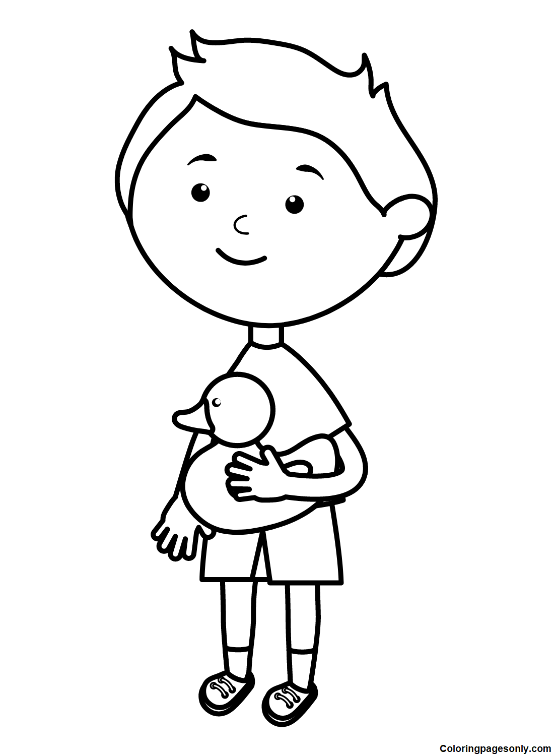 Cute Little Boy with Ducky Coloring Page