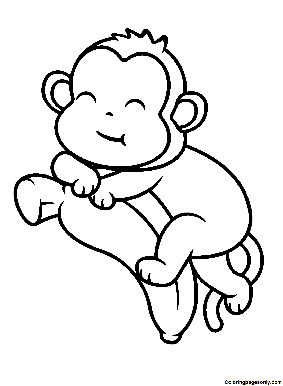 Cute Monkey with Banana Coloring Page