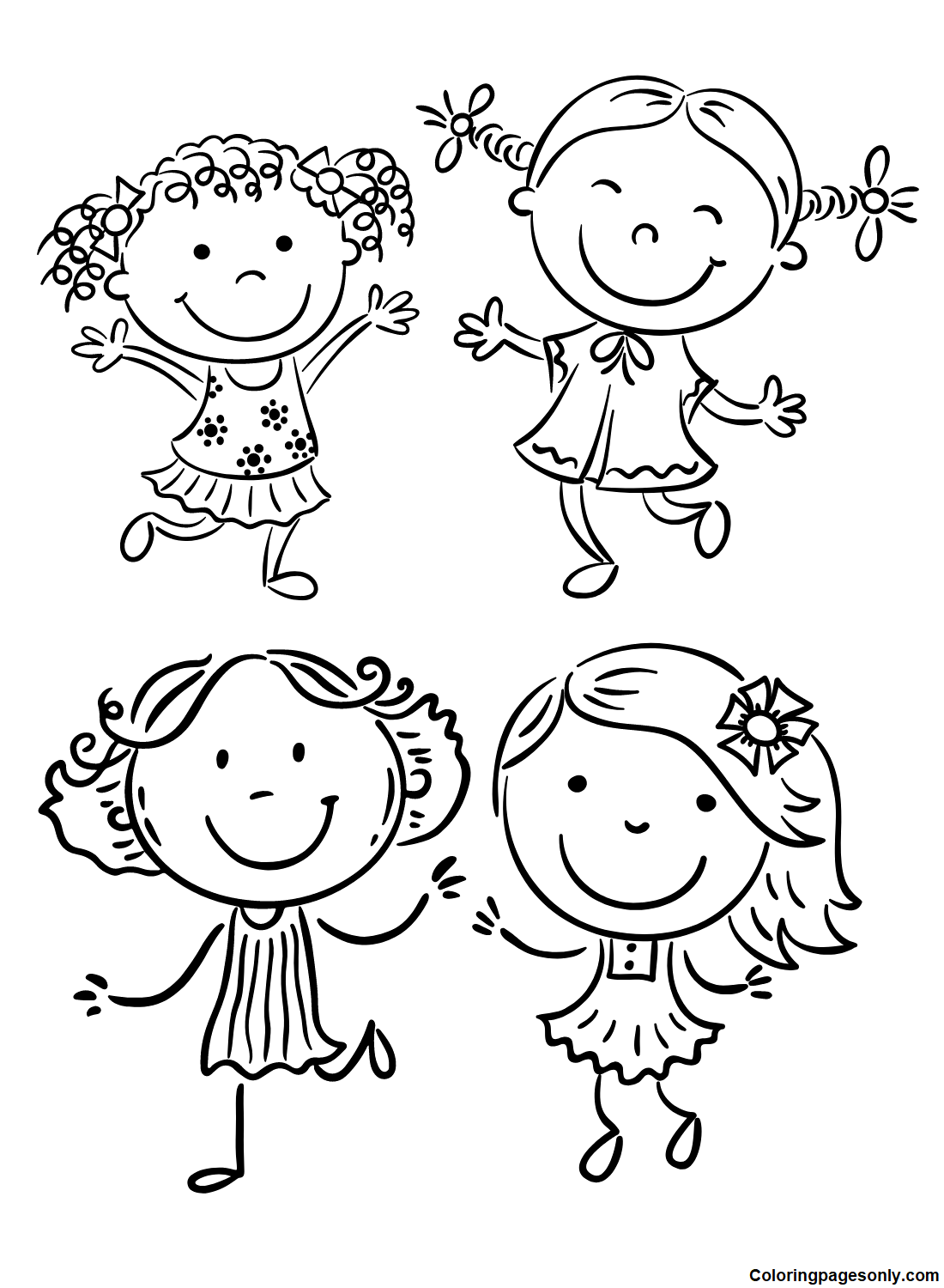 Dancing Happy Girls Coloring Pages