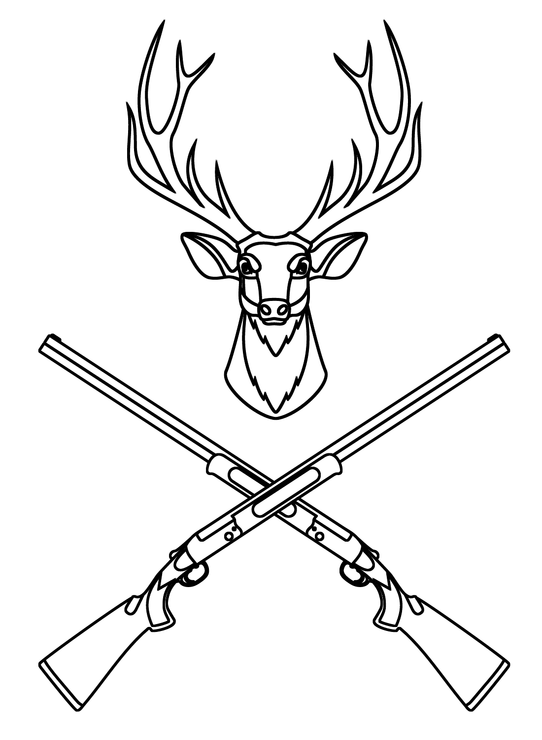 Deer Head and Crossed Hunting Rifles Coloring Page