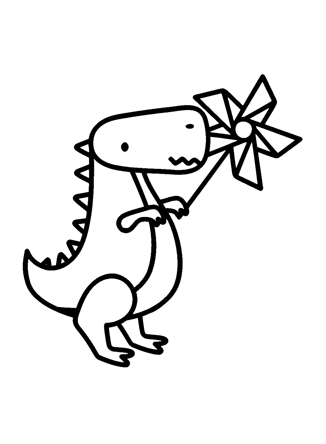 Dinosaur Holding Pinwheel Coloring Page - Free Printable Coloring Pages