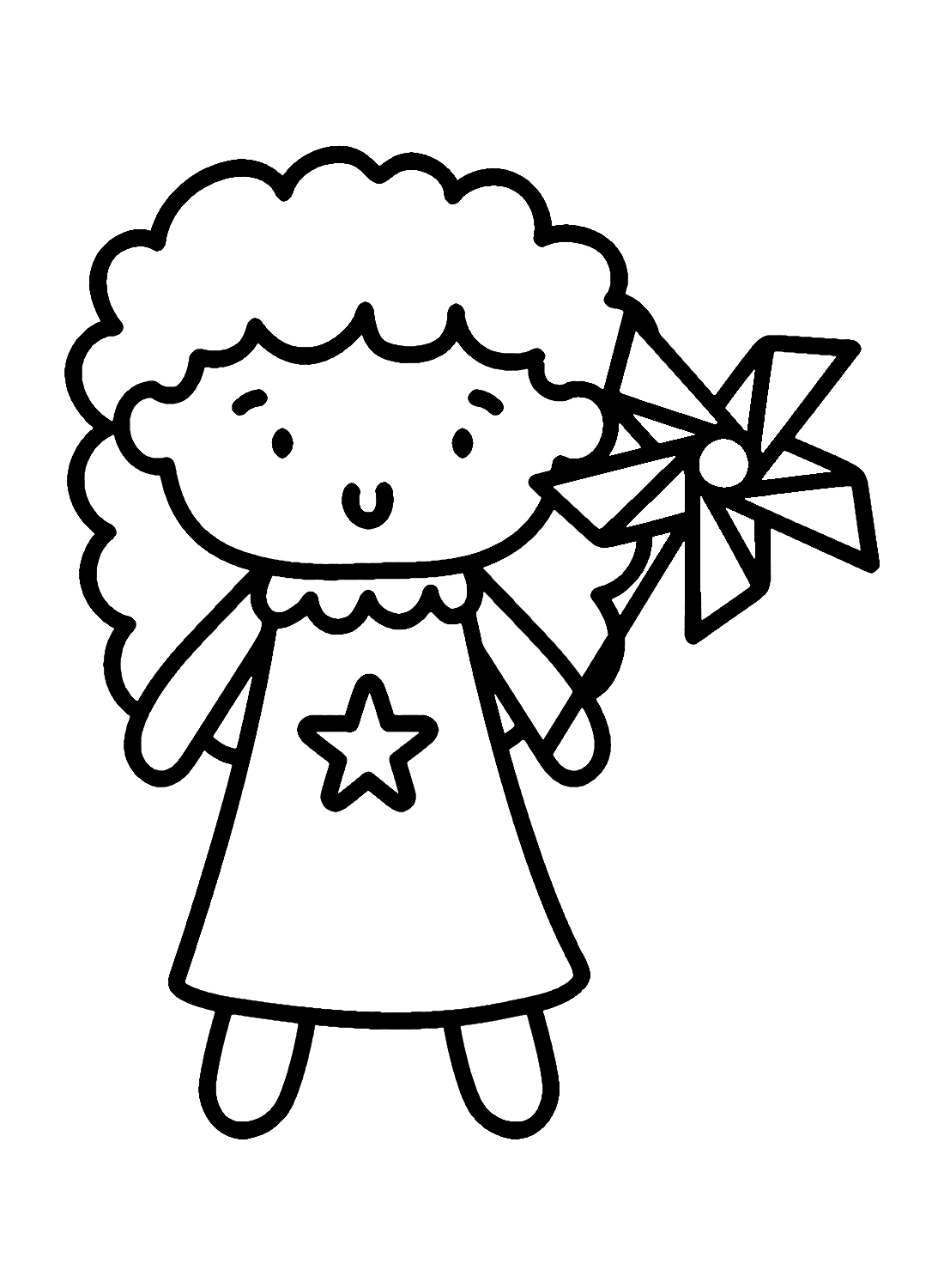 Doll with Pinwheel Toy Coloring Page