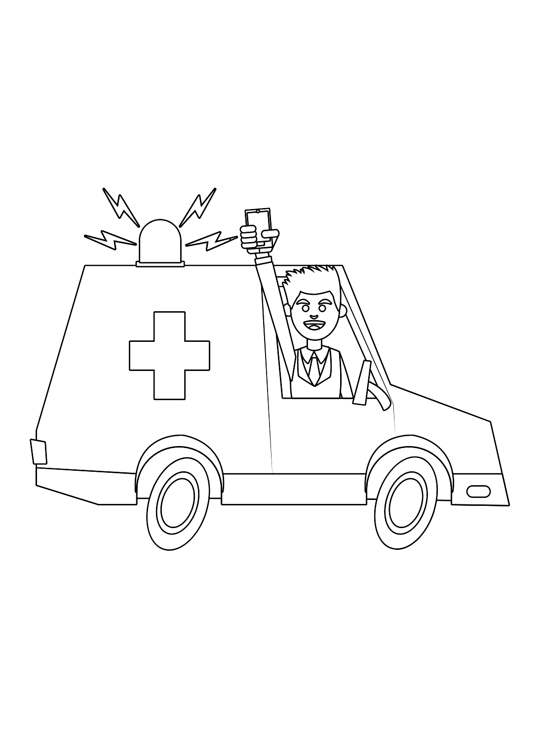 سائق مع سيارة إسعاف من سيارة إسعاف
