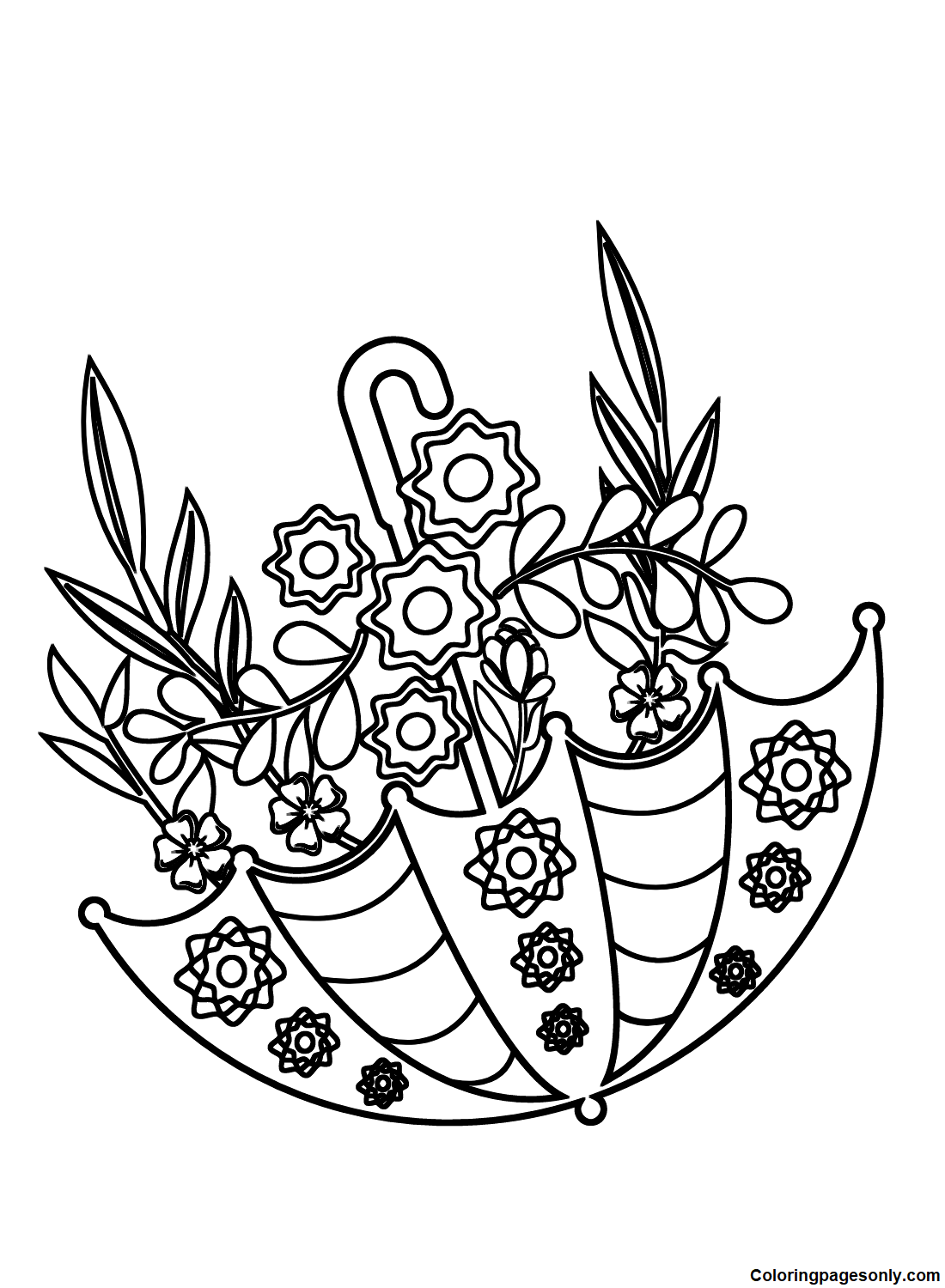 Flowers Sun Umbrella Coloring Page