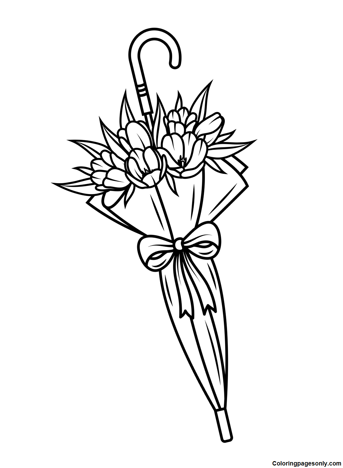 Flowers Umbrella with Bow Coloring Page