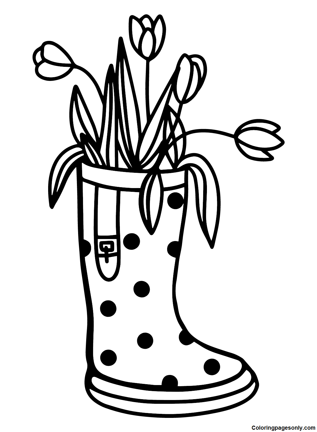Flowers in Rubber Boots Coloring Page