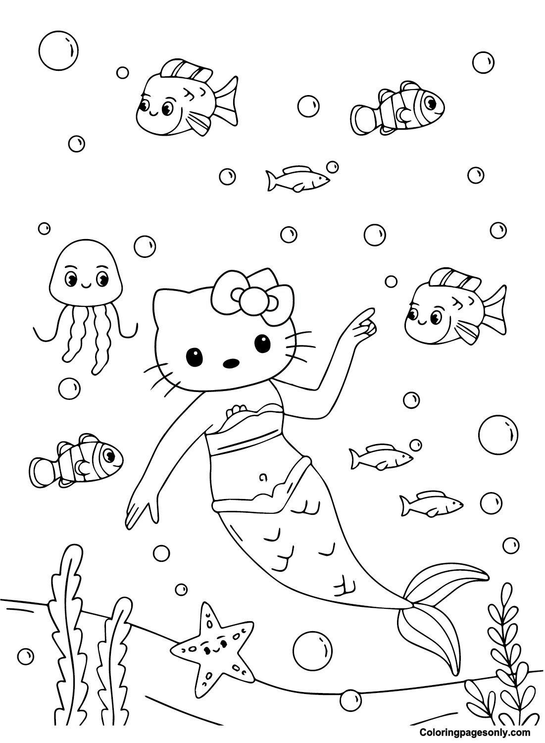 Free Hello Kitty Mermaid Coloring Page
