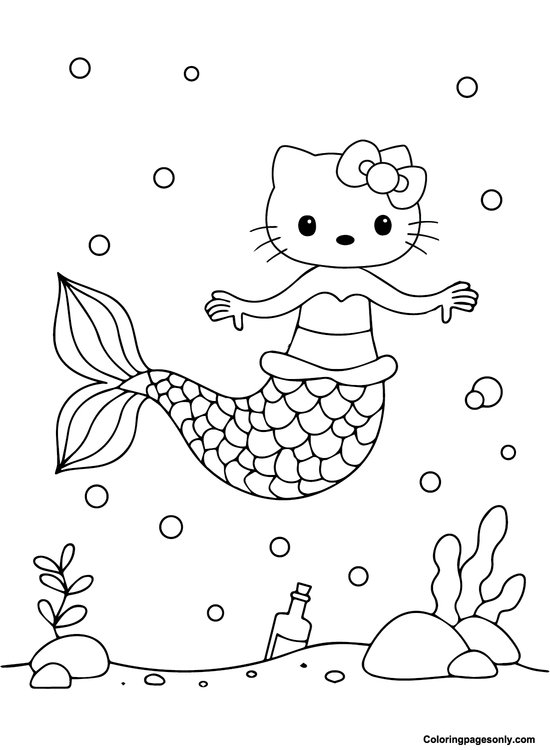 Free Printable Hello Kitty Mermaid Coloring Page