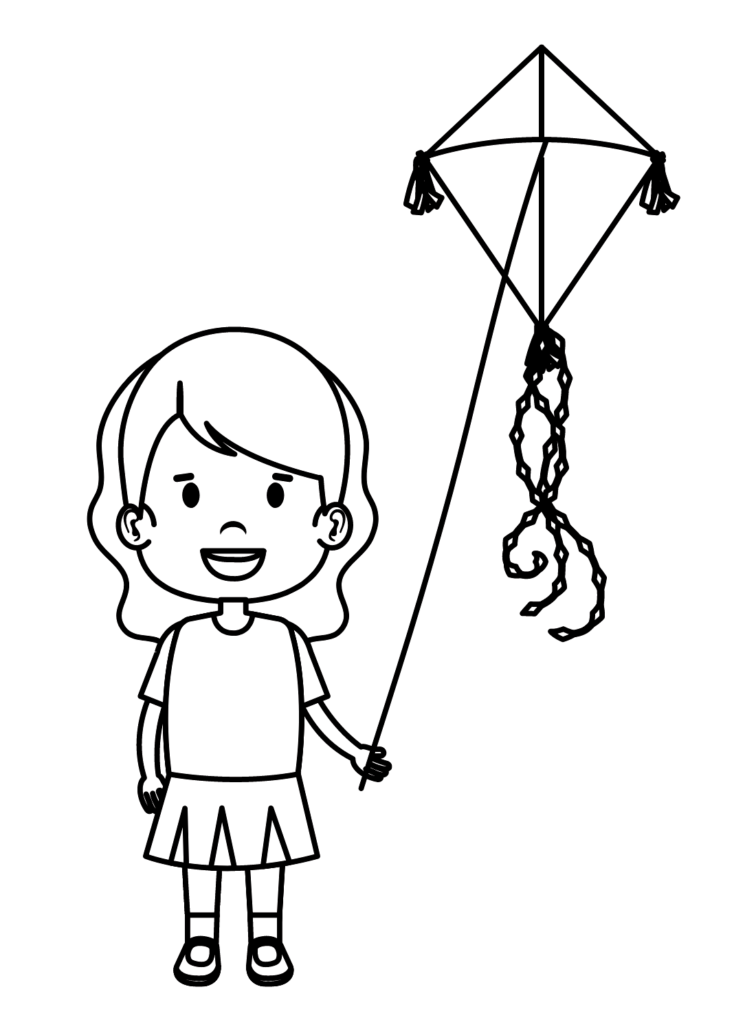 Girl Flying Kite Coloring Page